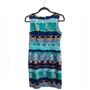 Vintage Talbots Blue Striped Seashell Sleeveless Shift Dress Small